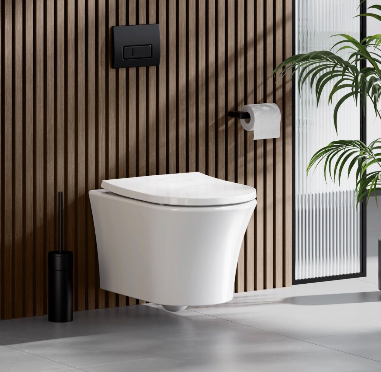 Wall-hung sanitary ware against timber panelling