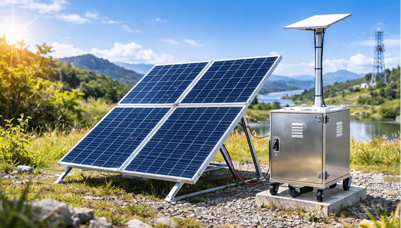 Portable solar array in an open landscape